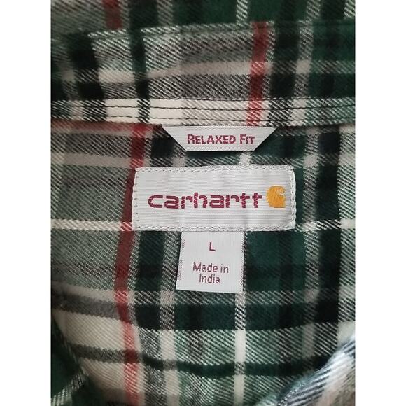 Mens L Carhartt Plaid Button Up Flannel Shirt Long Sleeve Relaxed Fit NWOT - Picture 4 of 10